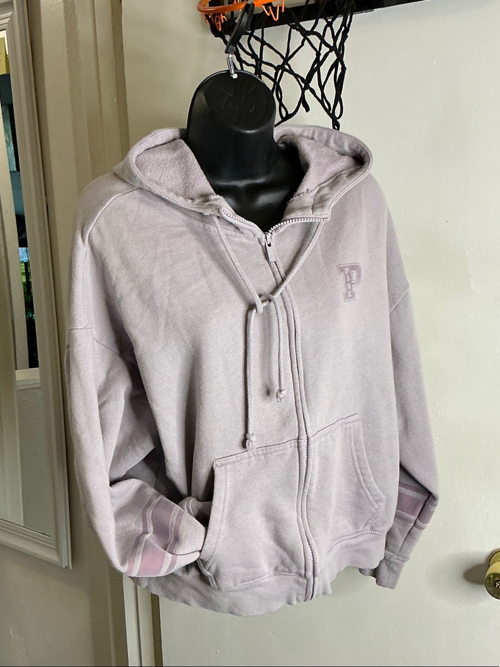 PINK Victoria's Secret Lavender Zip-Up Hoodie with P Patch Size M
